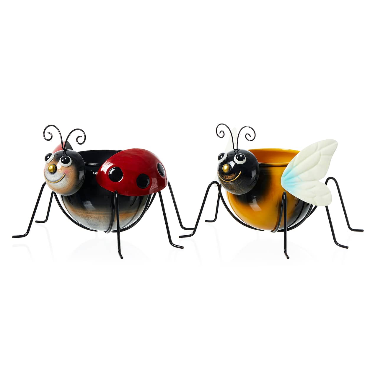 Glitzhome® 10" Bee & Ladybug Metal Statue Planter Set